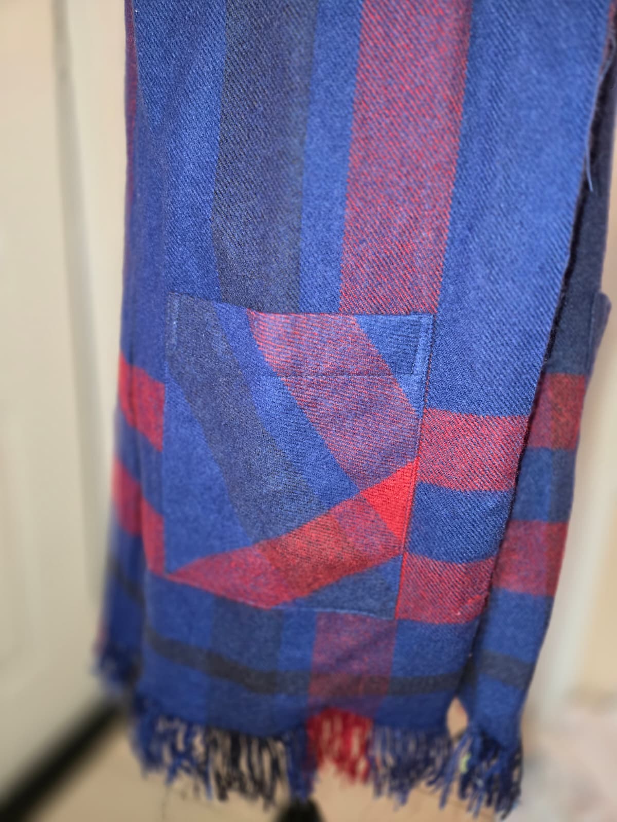 IMAN Women's XS/S Blue & Red Buffalo Plaid Sleeveless Open Front Vest