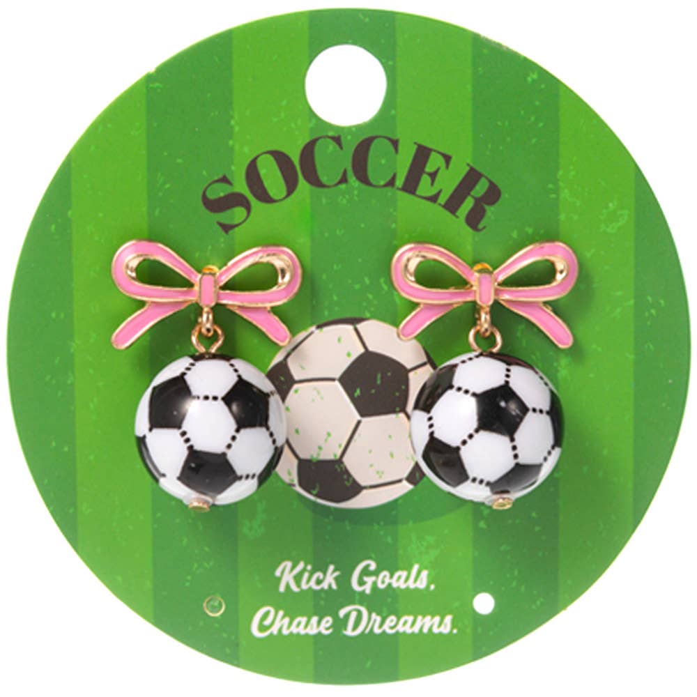 Bow Accent Soccer Ball Drop Dangle Earrings