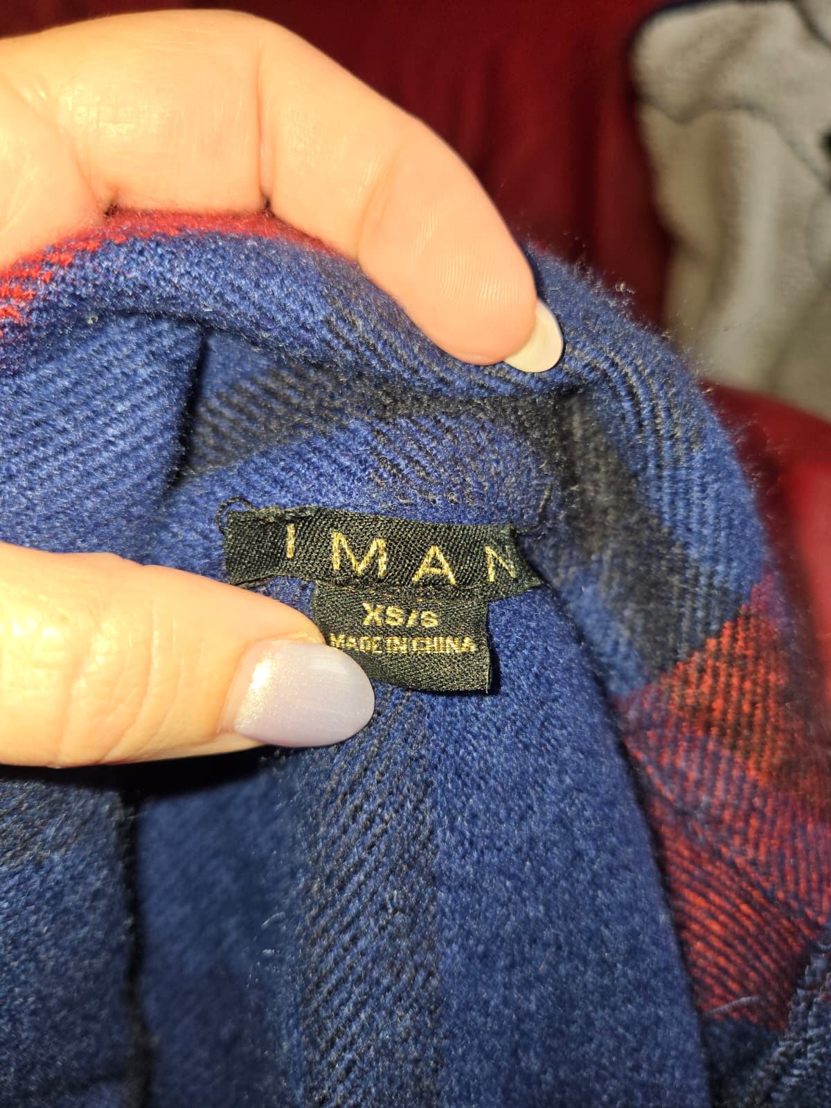 IMAN Women's XS/S Blue & Red Buffalo Plaid Sleeveless Open Front Vest