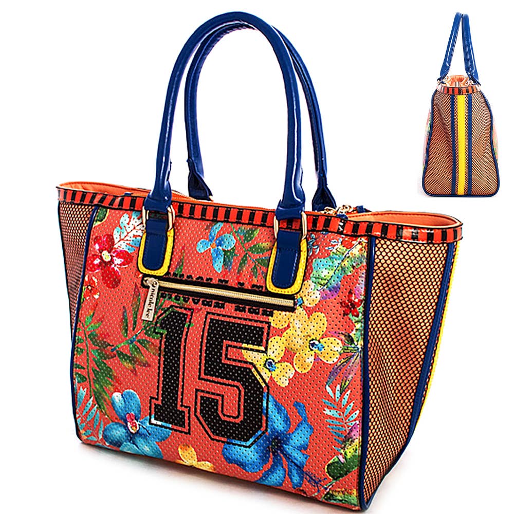 NICOLE LEE FLORAL SATCHEL WITH LONG STRAP