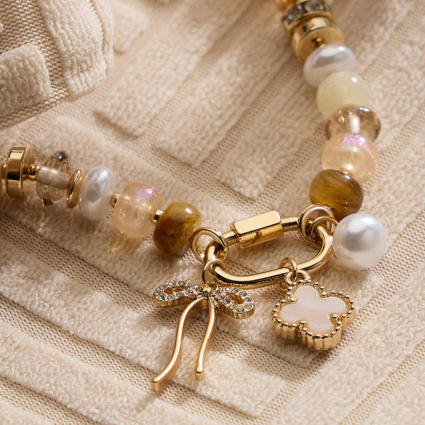 Vibrant Beaded Bracelet | Gold-Tone Trio Charms
