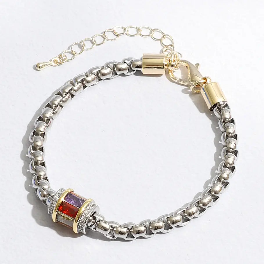 Multi Tone Cylinder Charm Chain Bracelet