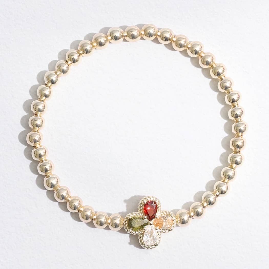 Color Rhinestone Cross Beaded Gold Tone Bracelet