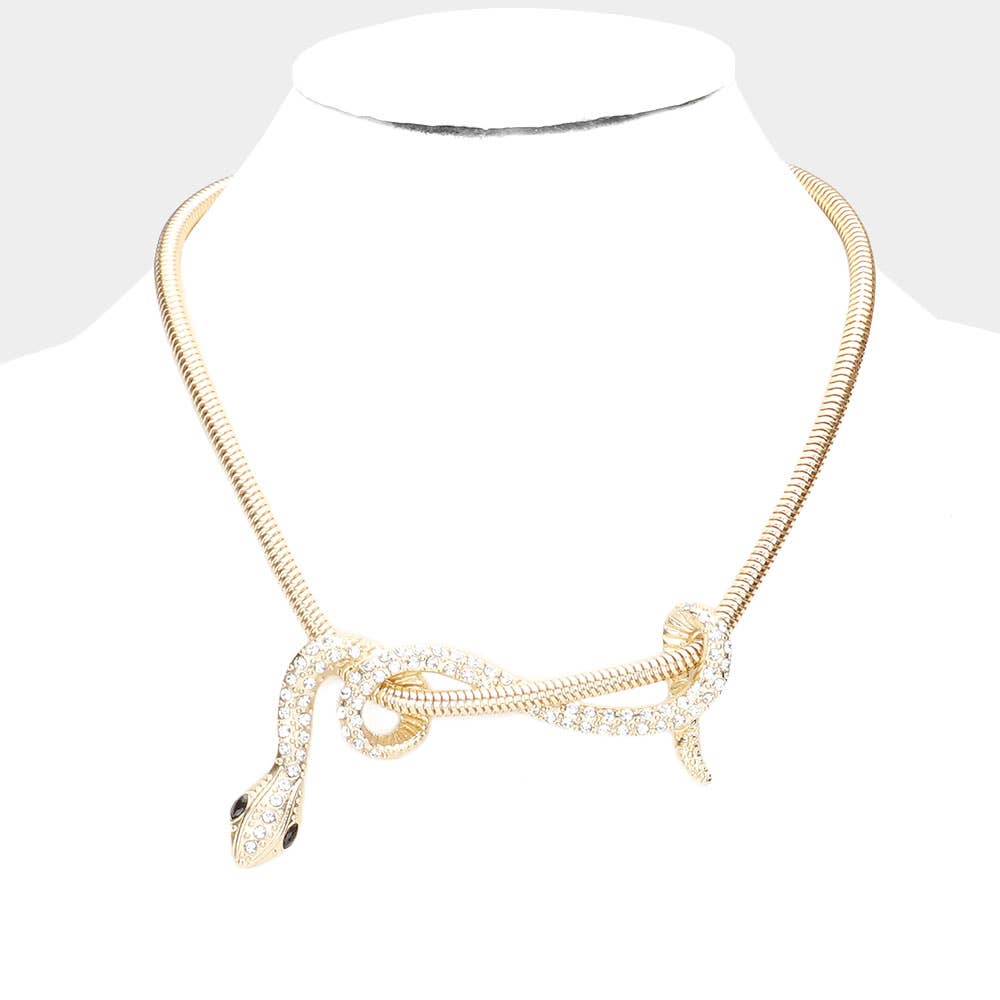 Stone Embellished Snake Pendant Necklace