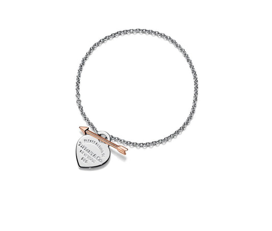 Silver Heart Pendant with Rose Gold Arrow Bracelet