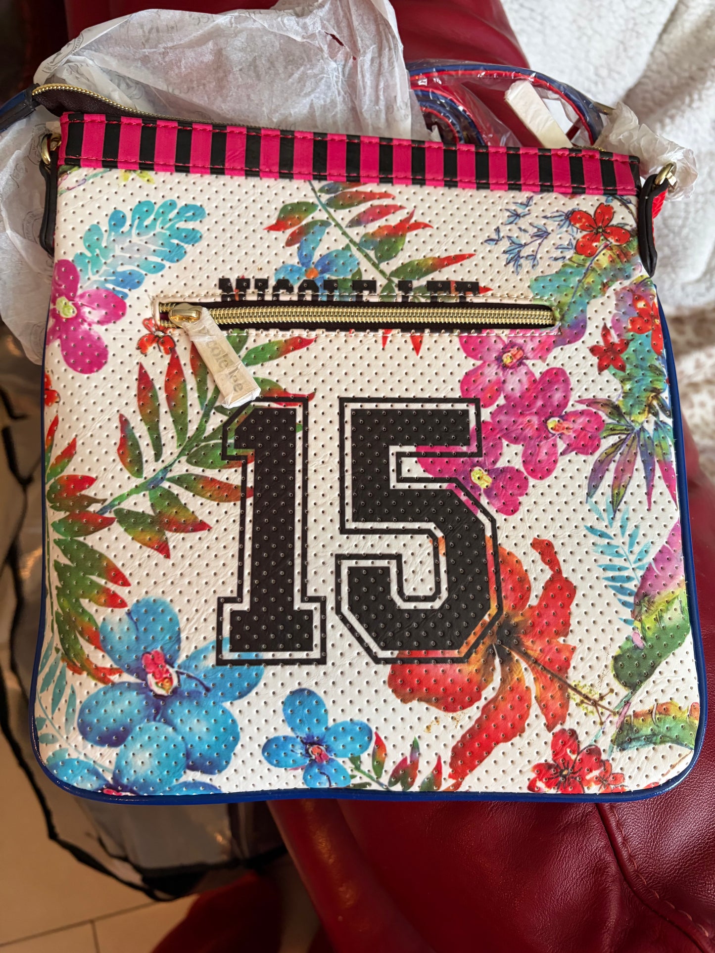 NICOLE LEE TROPICAL PRINT MESH CROSSBODY