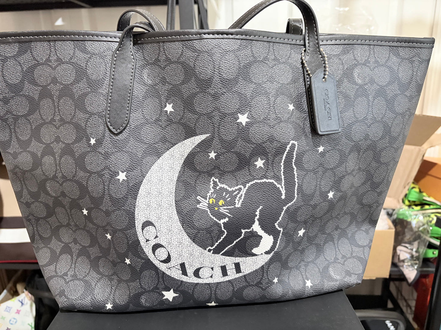 Celestial Black Cat & Moon Tote with Matching ID Wallet