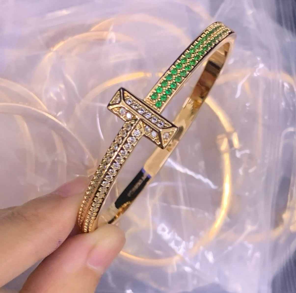 Gold-Tone Crystal Cross Cuff Bracelet