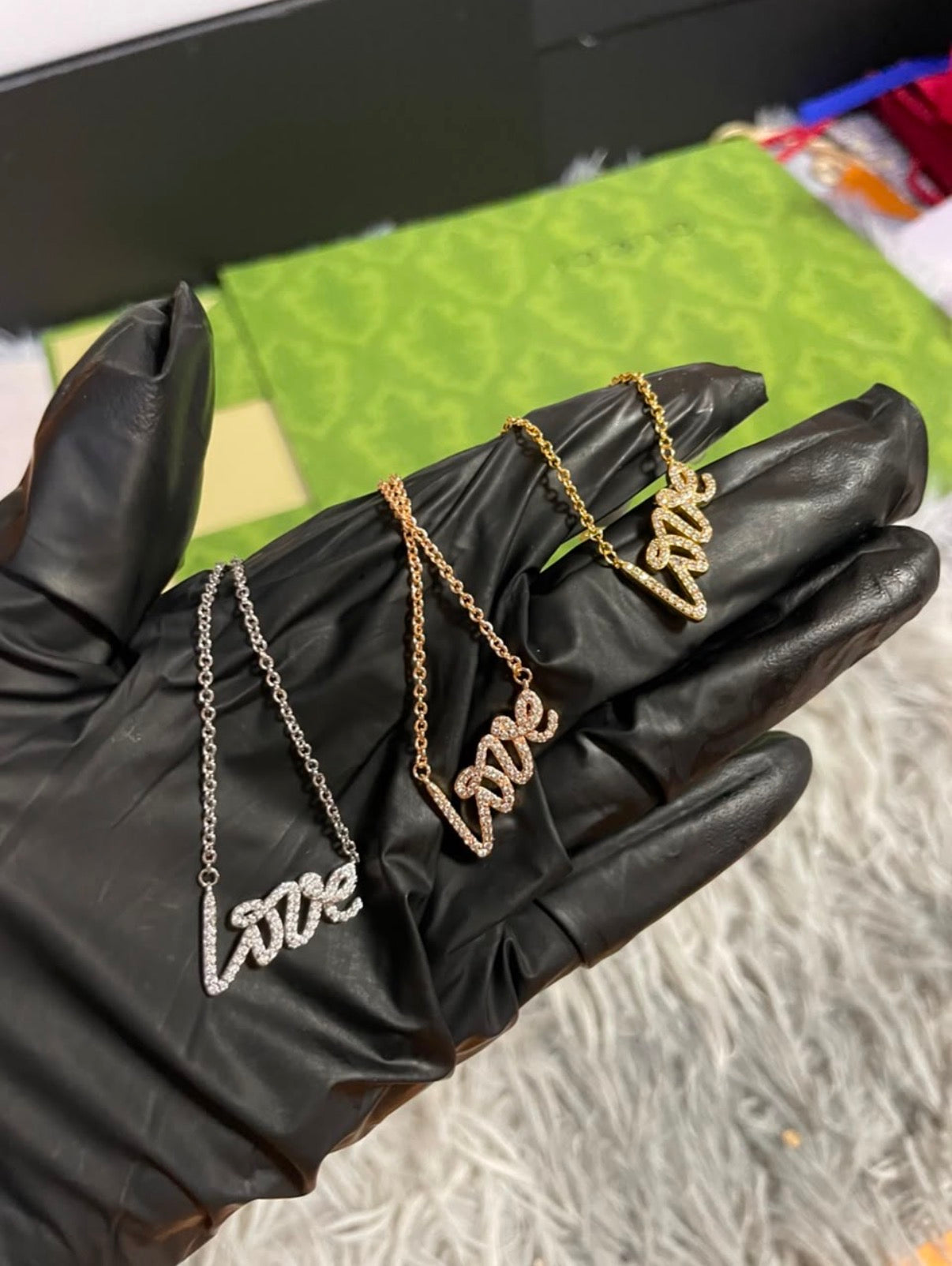 Sparkling “Love” Script Pendant Necklace