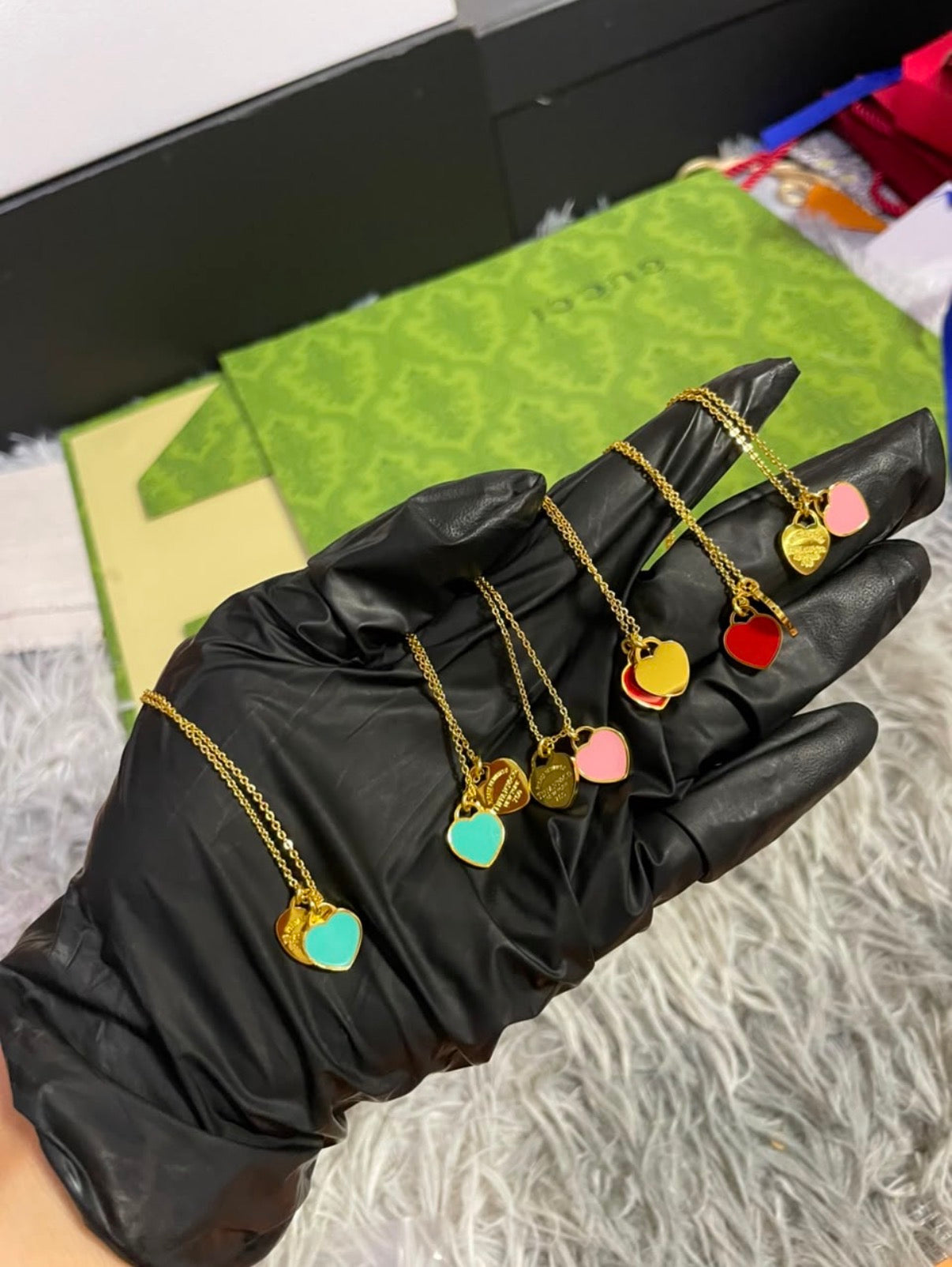 Gold-Tone Enamel Heart Pendant Necklace