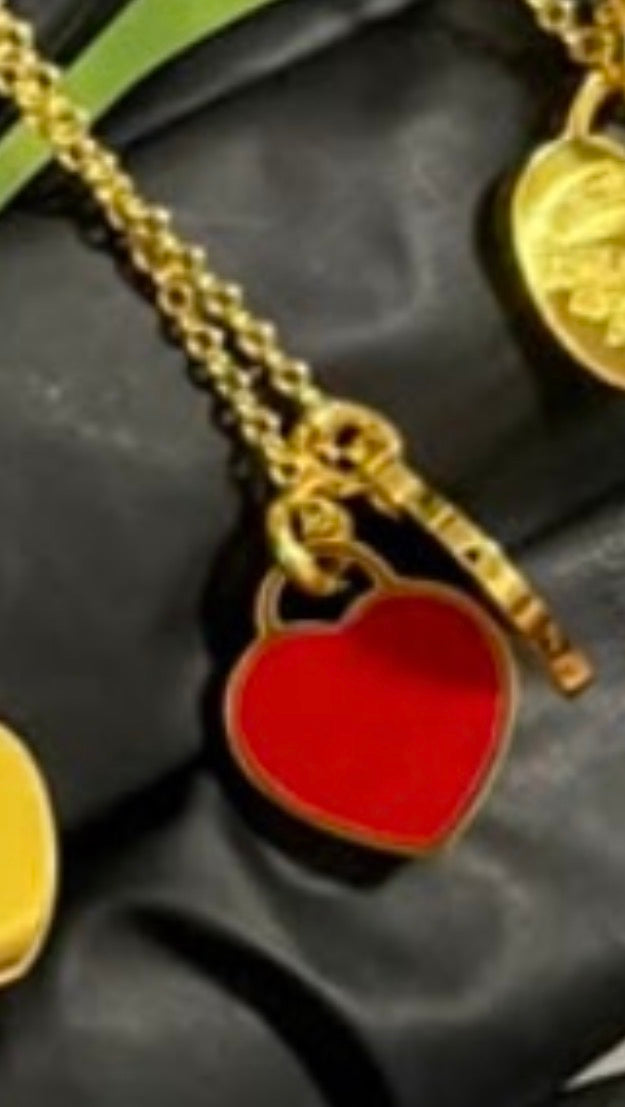 Gold-Tone Enamel Heart Pendant Necklace