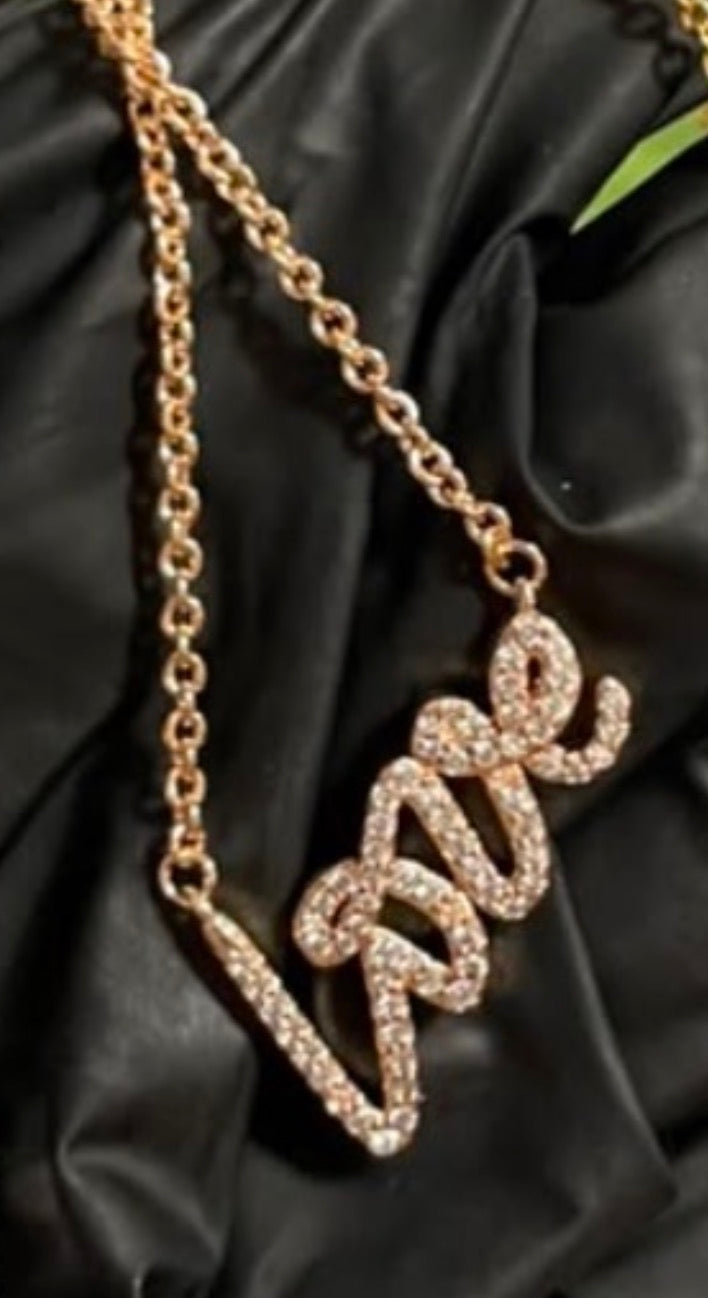 Sparkling “Love” Script Pendant Necklace