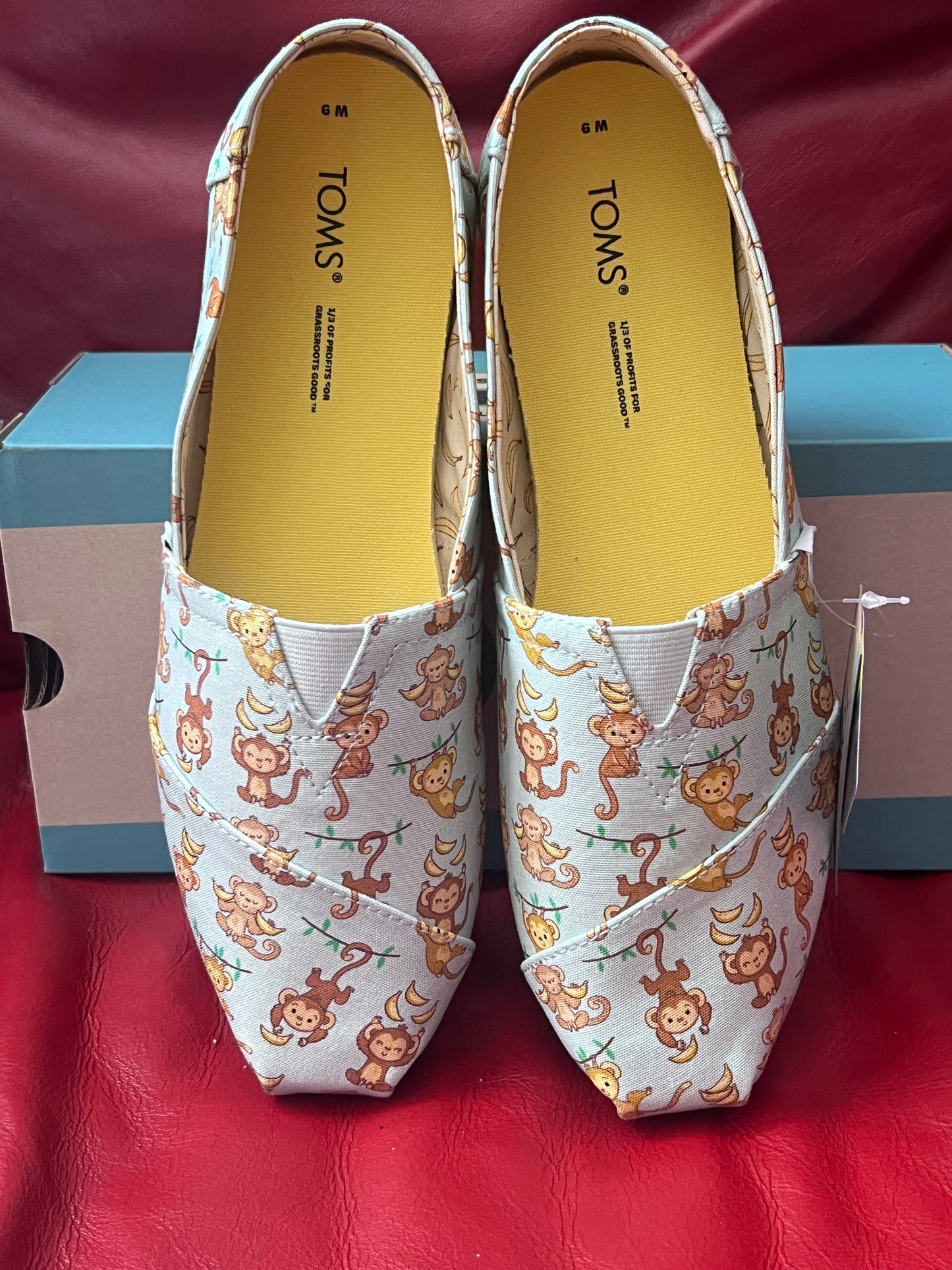 Authentic Toms Blue Monkey Business Printed Canvas Alpargata Women's Slip-Ons