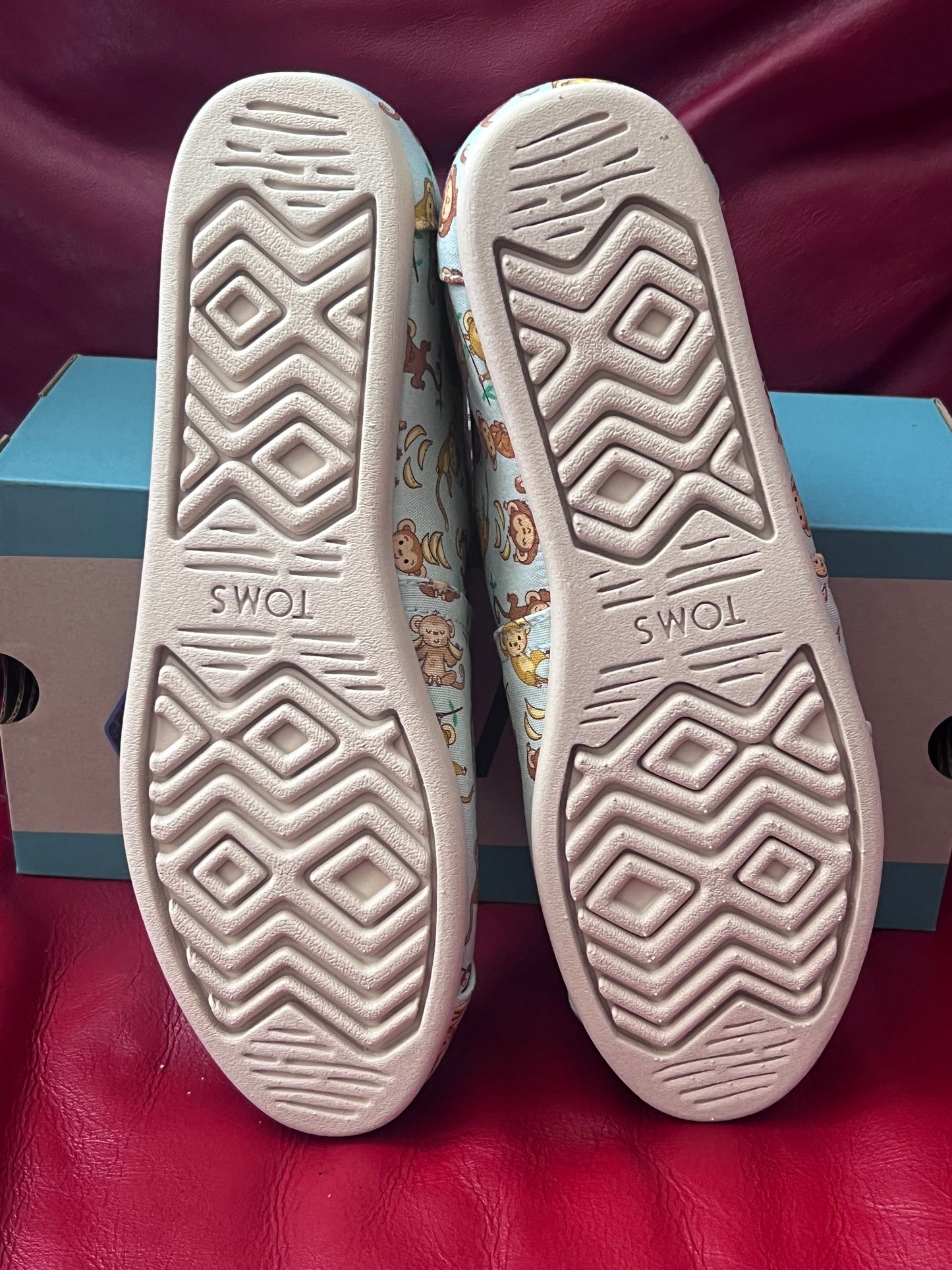 Authentic Toms Blue Monkey Business Printed Canvas Alpargata Women's Slip-Ons
