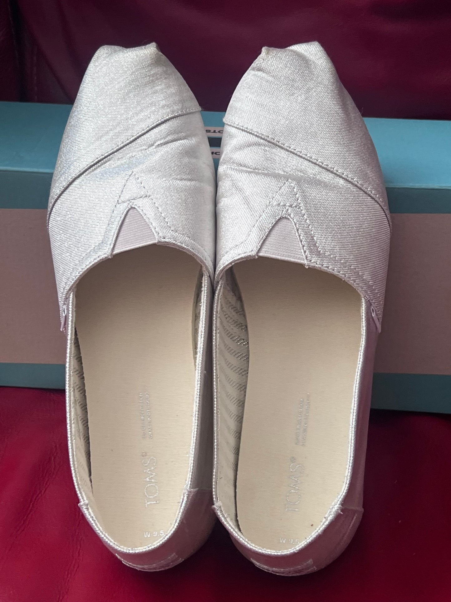 Authentic Tom's Alpargata Women's Slip-On Silver Glimmer Canvas