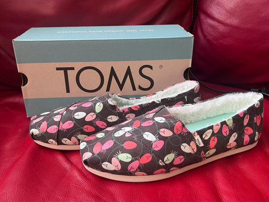 Authentic Tom's Slip-On Alpargata Forged Iron Tree Lights Glow in the Dark w/ Faux Fur