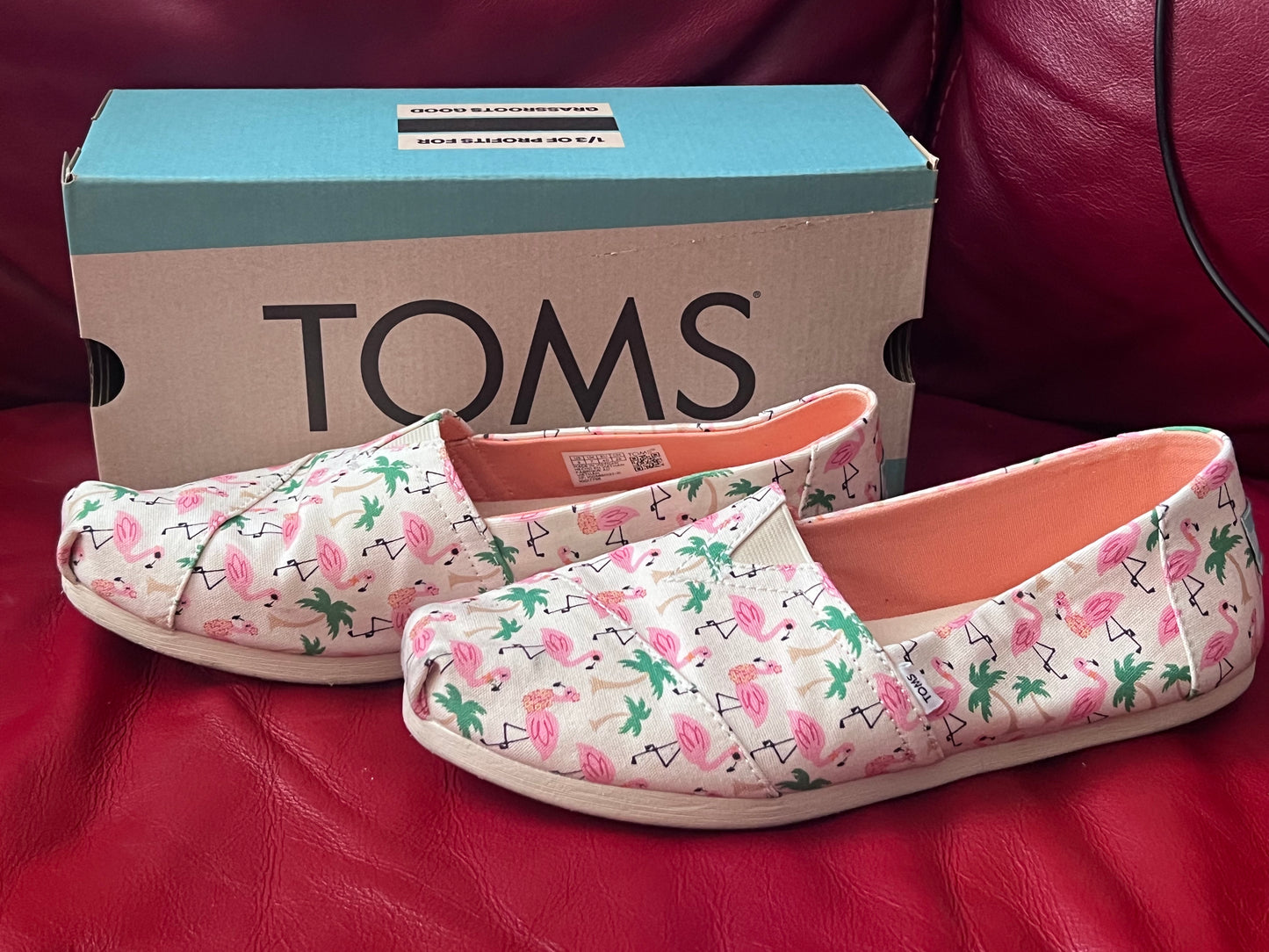 Authentic Toms Alpargata Natural Hawaiian Flamingo Print Women's Slip-Ons