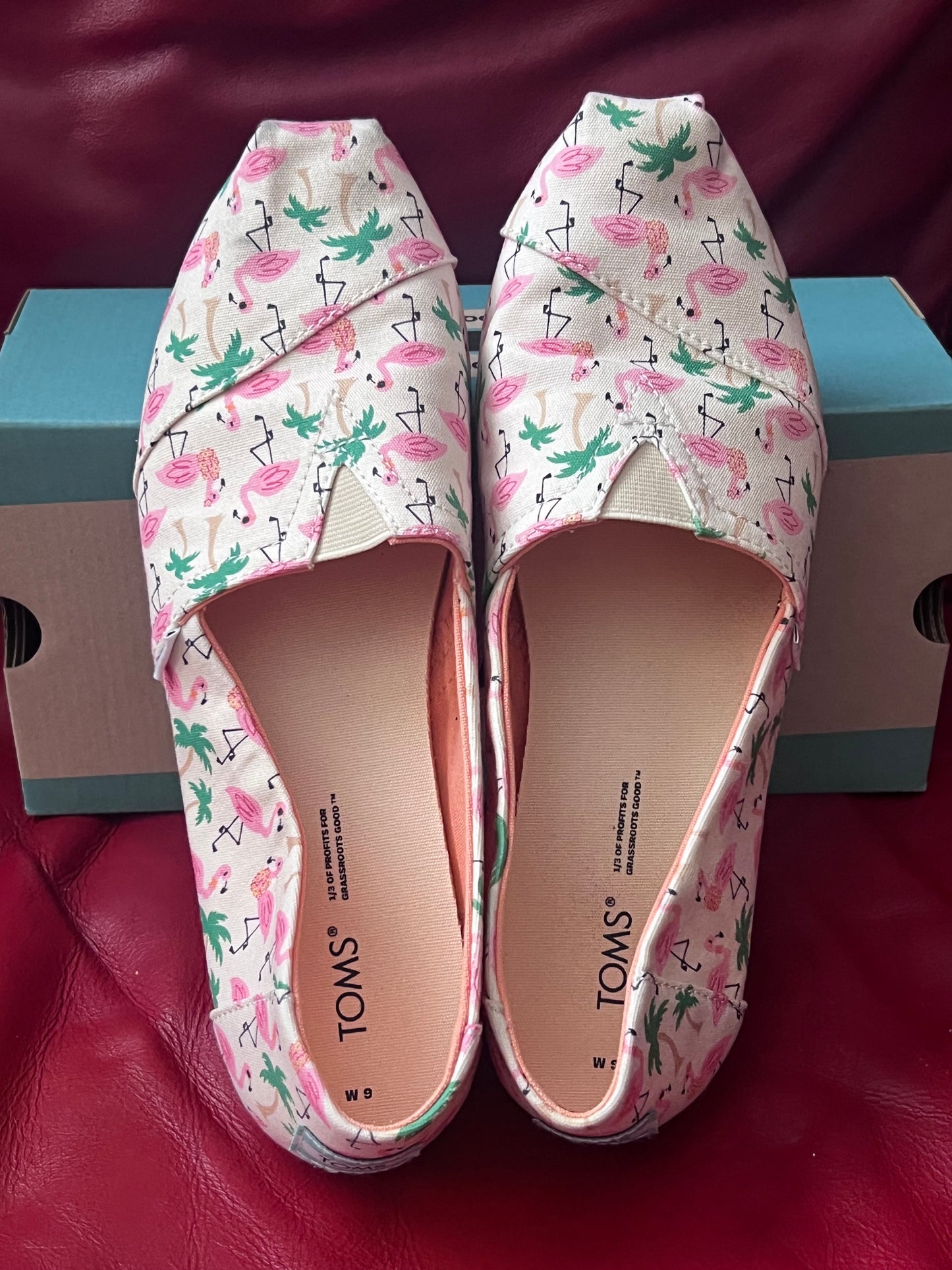 Authentic Toms Alpargata Natural Hawaiian Flamingo Print Women's Slip-Ons