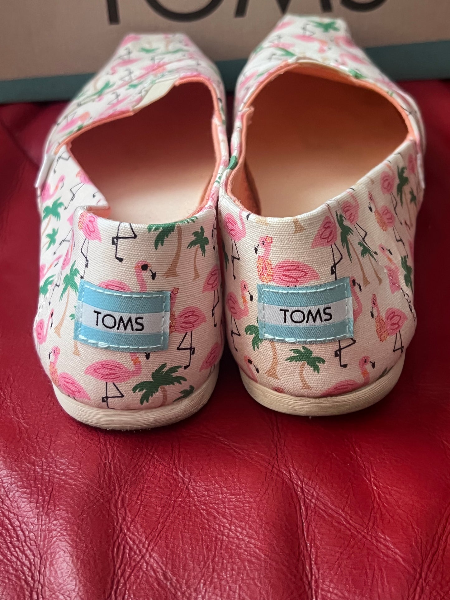 Authentic Toms Alpargata Natural Hawaiian Flamingo Print Women's Slip-Ons
