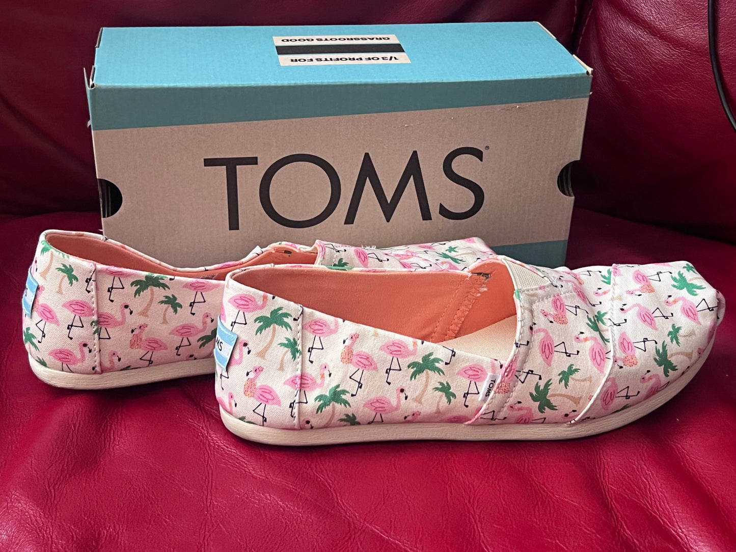 Authentic Toms Alpargata Natural Hawaiian Flamingo Print Women's Slip-Ons