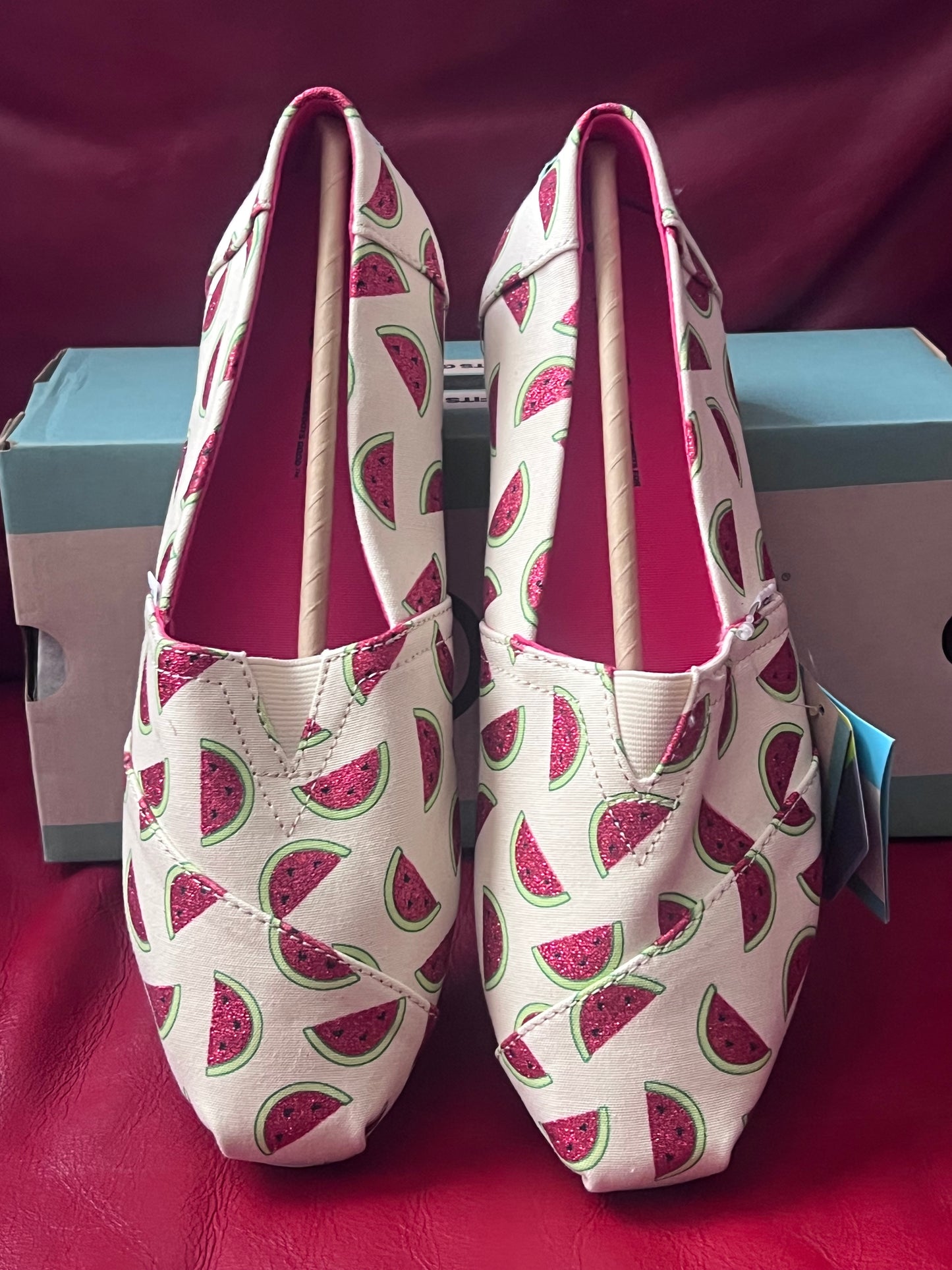 Authentic Toms Alpargata Natural Glitter Watermelon Print Women's Slip On Size 9