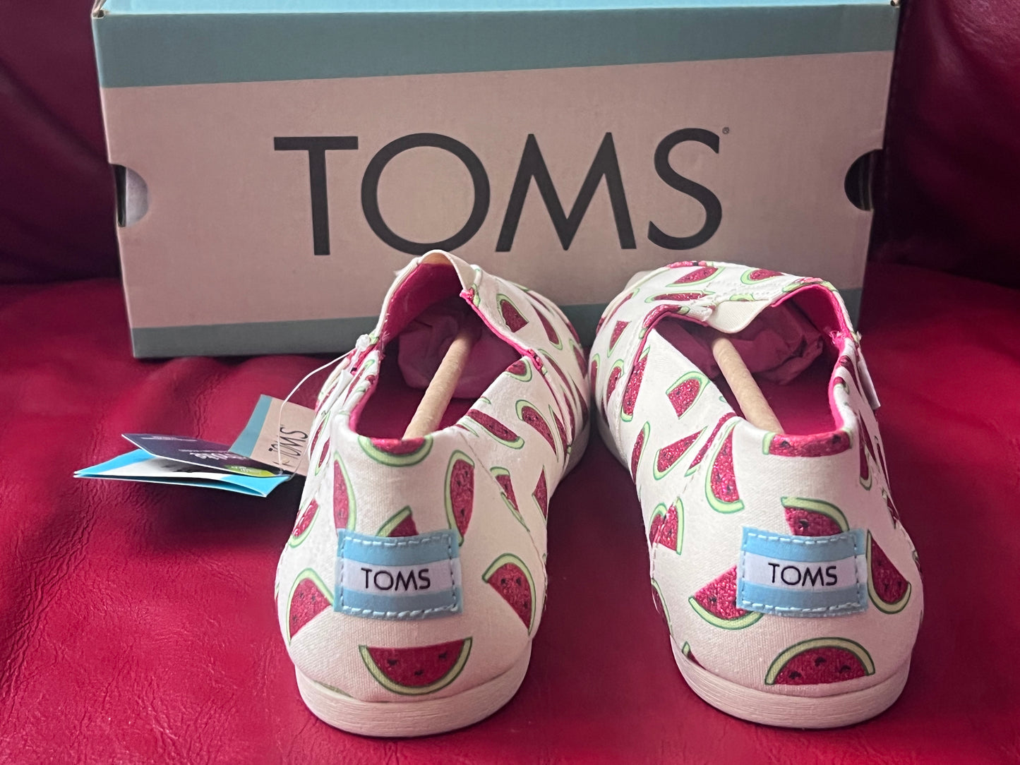 Authentic Toms Alpargata Natural Glitter Watermelon Print Women's Slip On Size 9