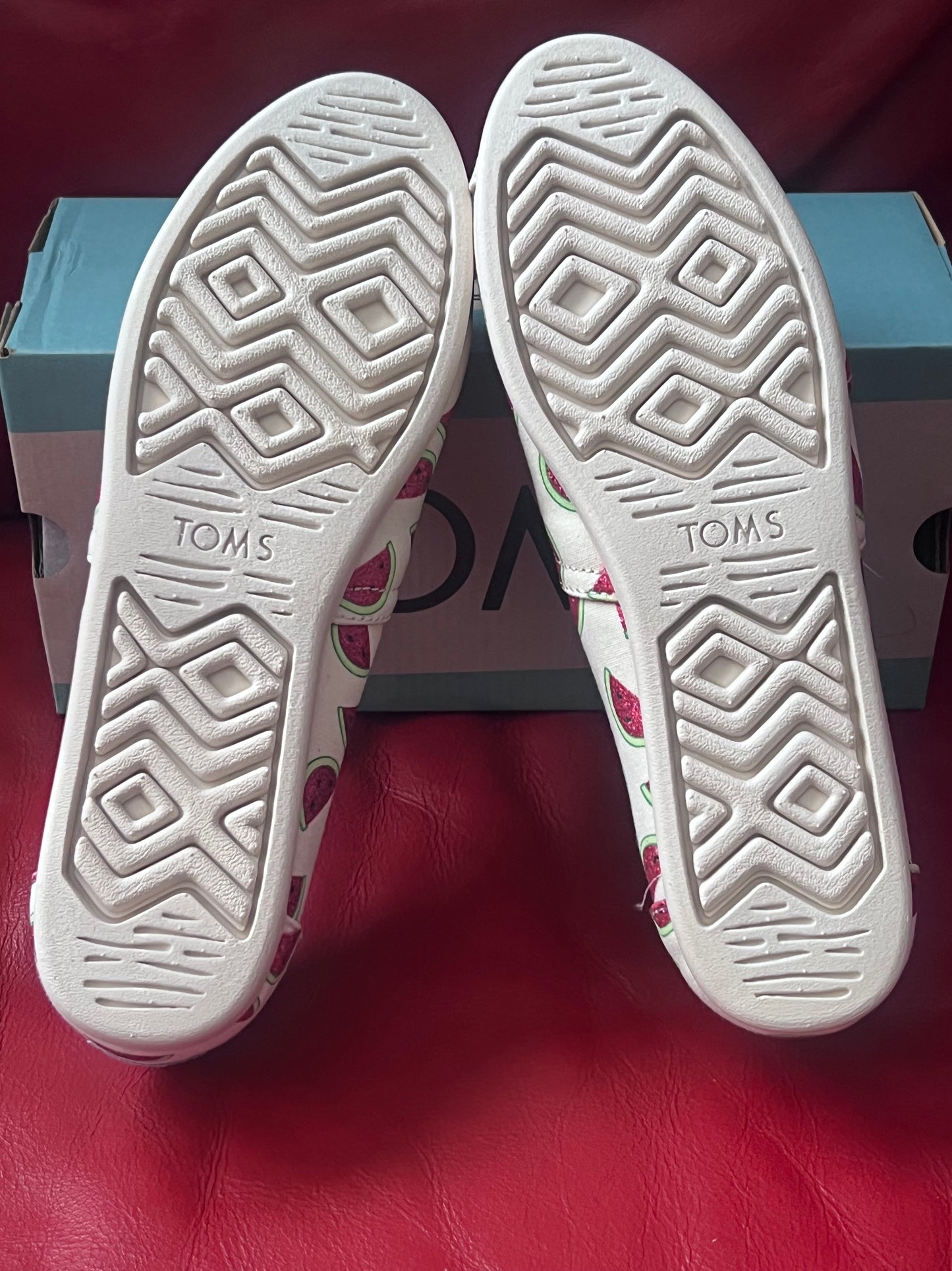 Authentic Toms Alpargata Natural Glitter Watermelon Print Women's Slip On Size 9
