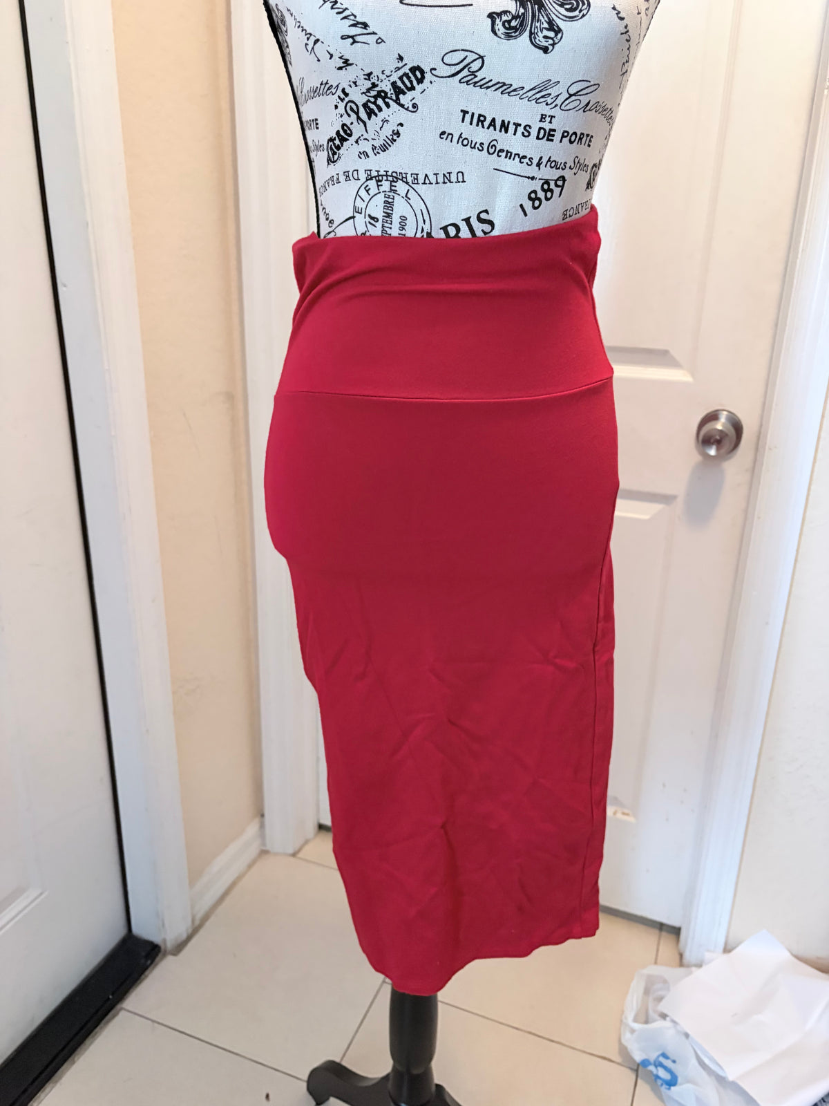 Red High Waist Pencil Skirt M/L