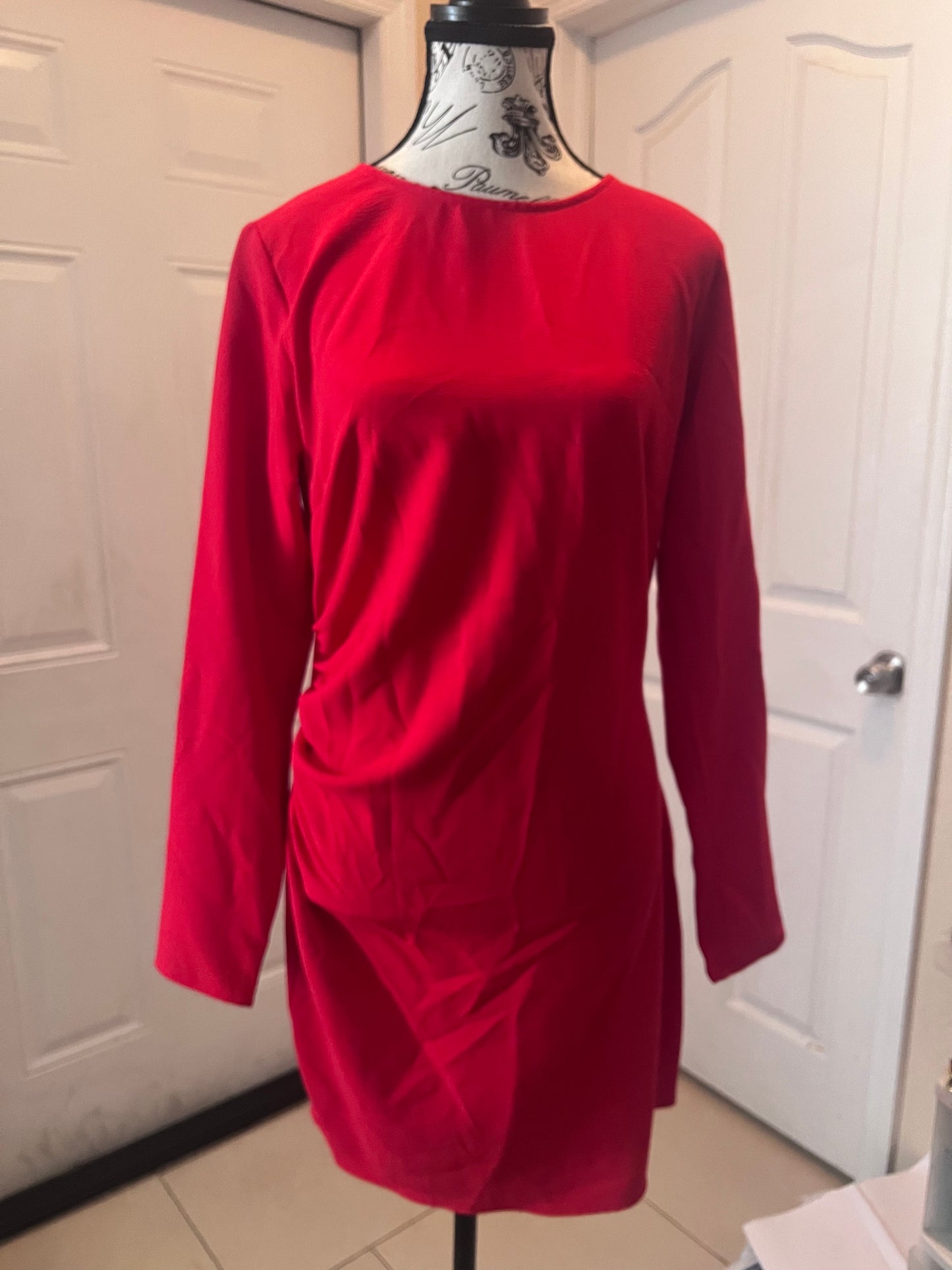 H&M Red Ruched Side Mini Dress | Size Large | Never Worn