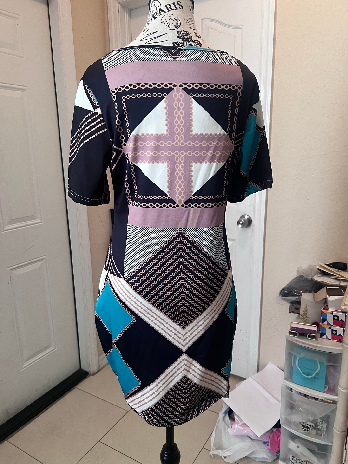 SPA Solutions Geometric Print Sheath Dress | Size XL