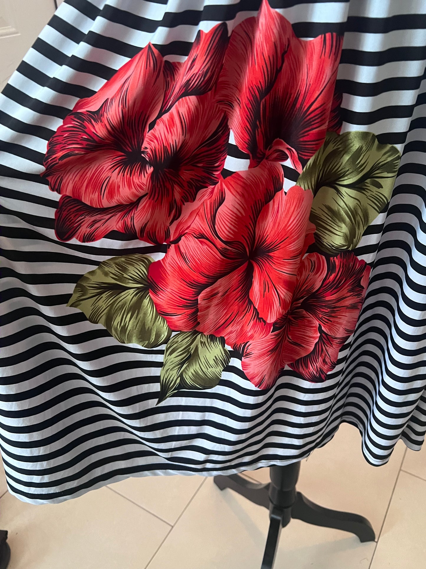 Cristinalove Strapless Striped Floral Midi Dress | Size XL