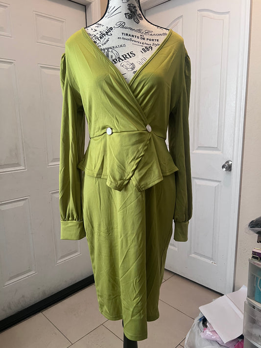 SHEIN Olive Green Peplum Top Dress| Never Worn | Size L