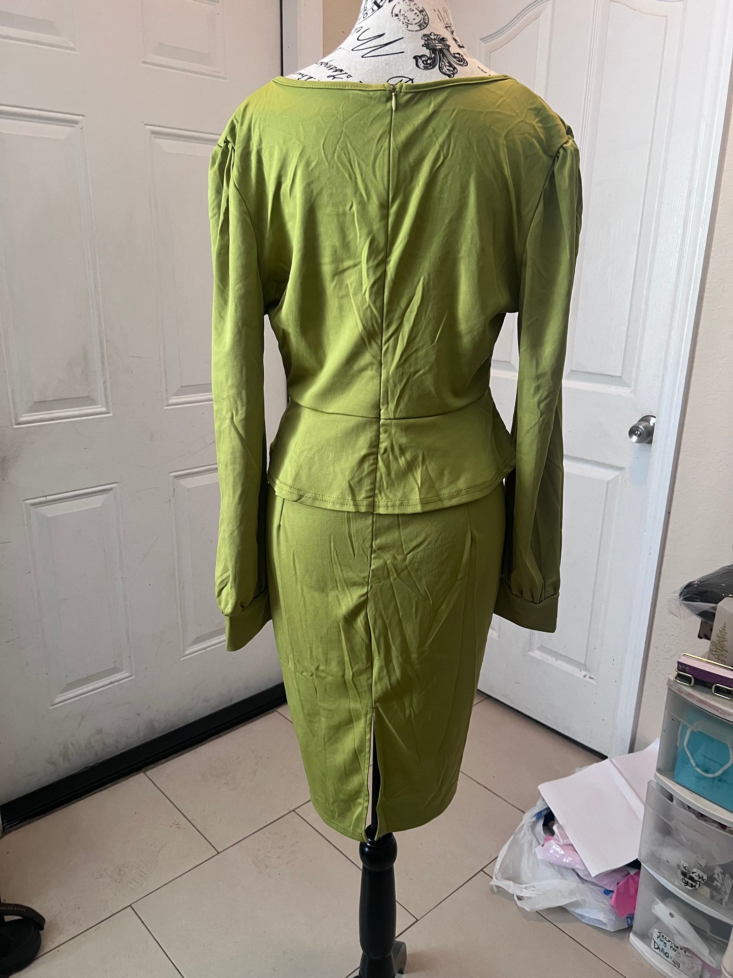 SHEIN Olive Green Peplum Top Dress| Never Worn | Size L