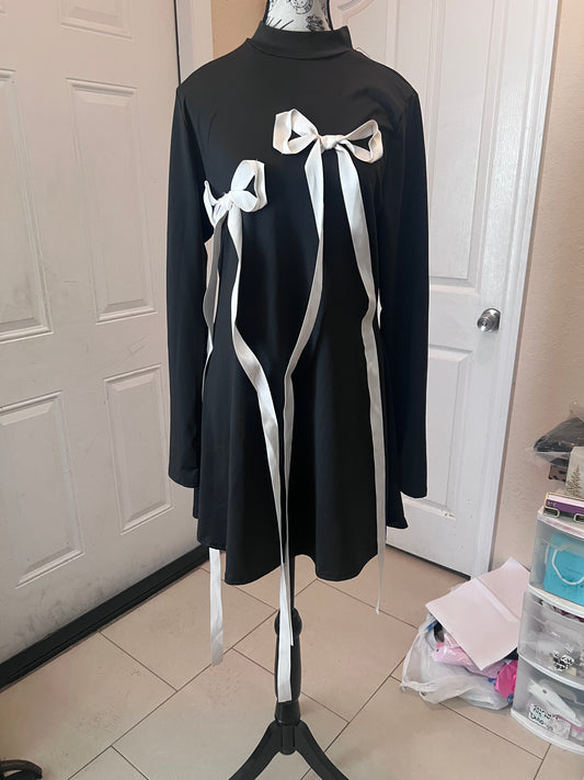 SHEIN Black Bow Accent Mini Dress | Size XL | Long Sleeve