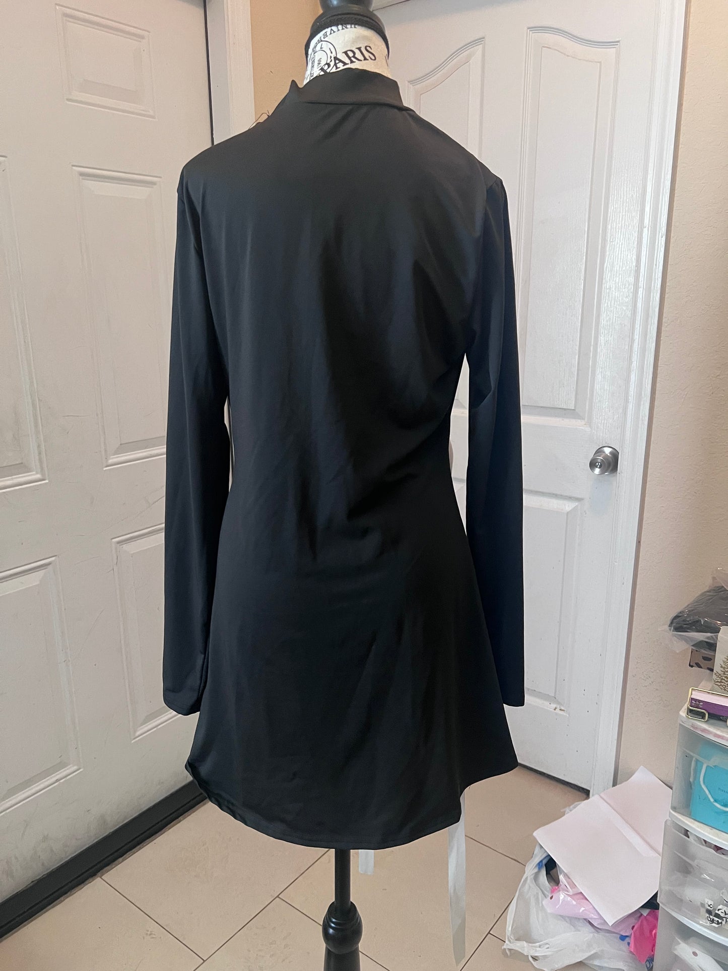 SHEIN Black Bow Accent Mini Dress | Size XL | Long Sleeve