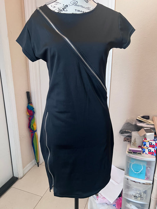 SHEIN Black Bodycon Mini Dress with Functional Zippers-Large