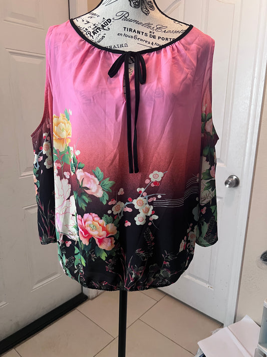 New York & Company Floral Cold Shoulder Blouse-Medium