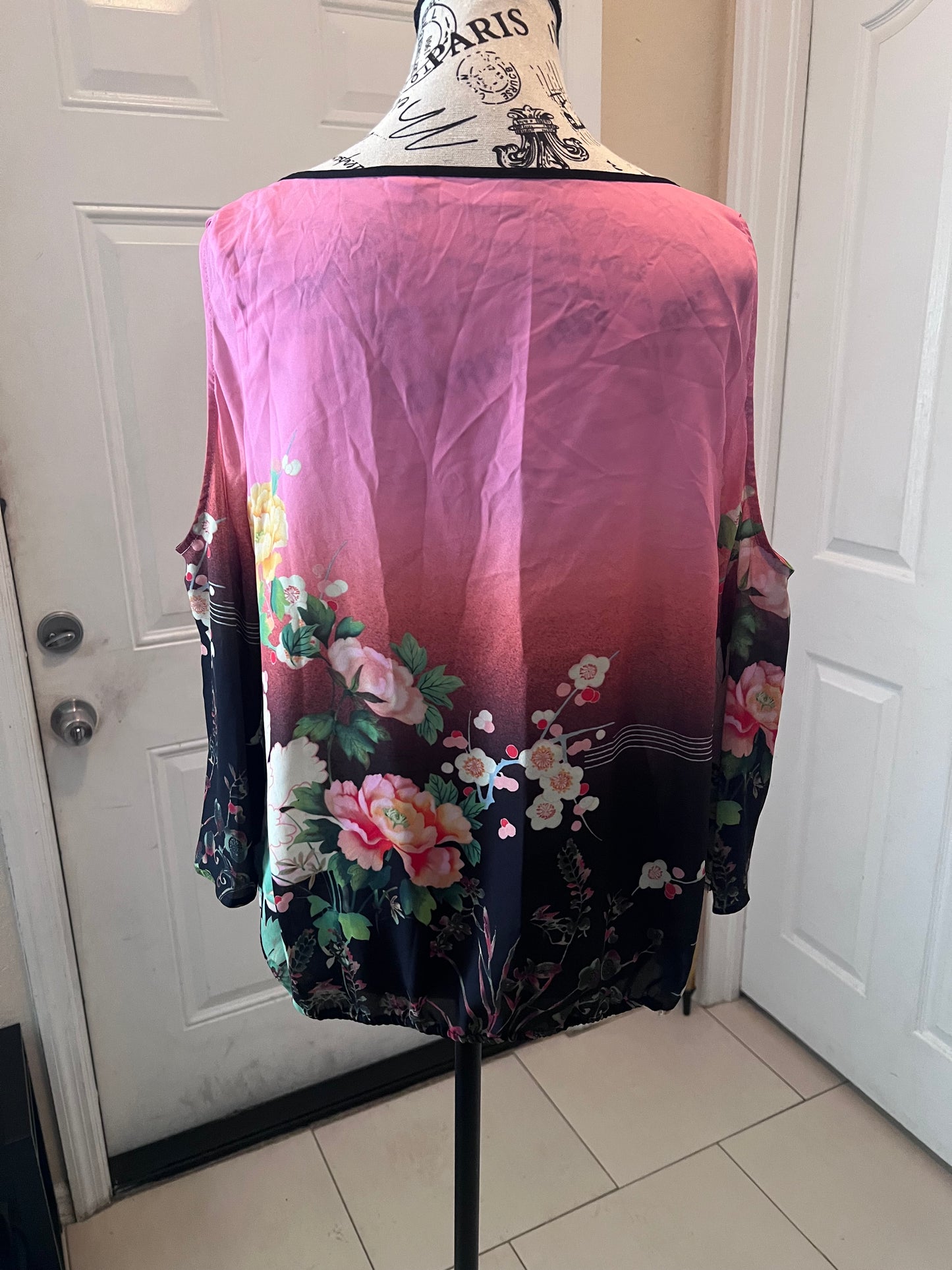 New York & Company Floral Cold Shoulder Blouse-Medium