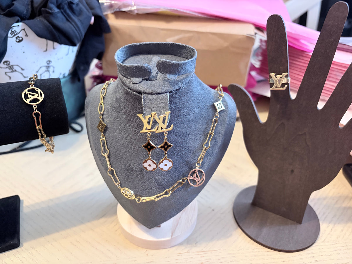Gold-Tone Black & White 4-Piece Jewelry Set