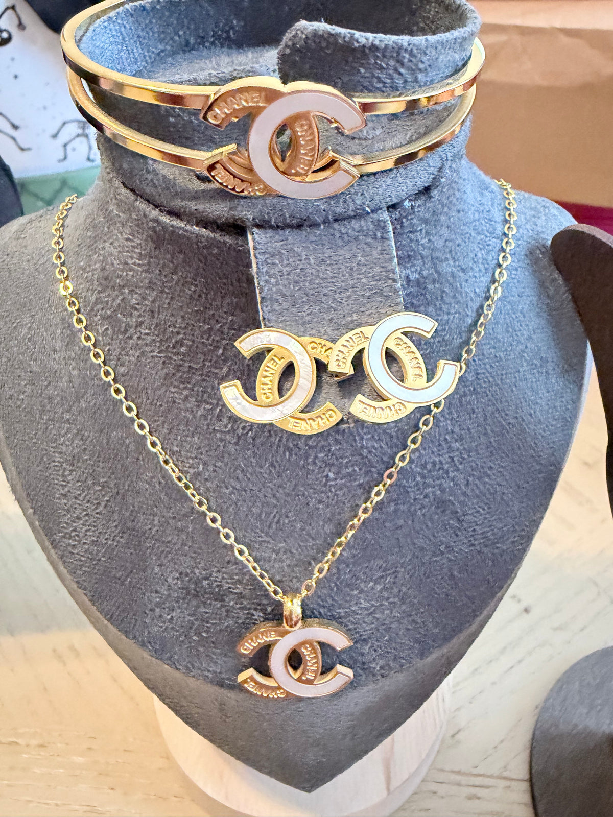 Gold-Tone White Accent 4-Piece Jewelry Set