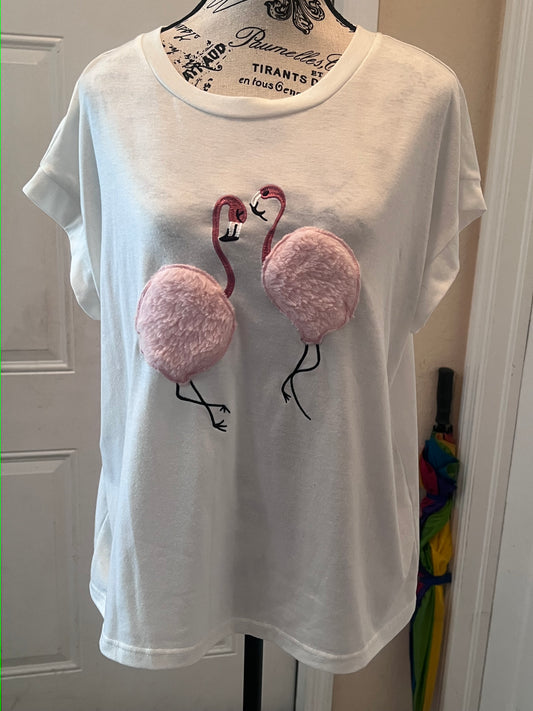 SHEIN White Flamingo T-Shirt – Size 8/10