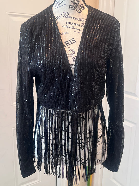 SHEIN Black Sequin Fringe Cover-Up/Cardigan – Size Medium