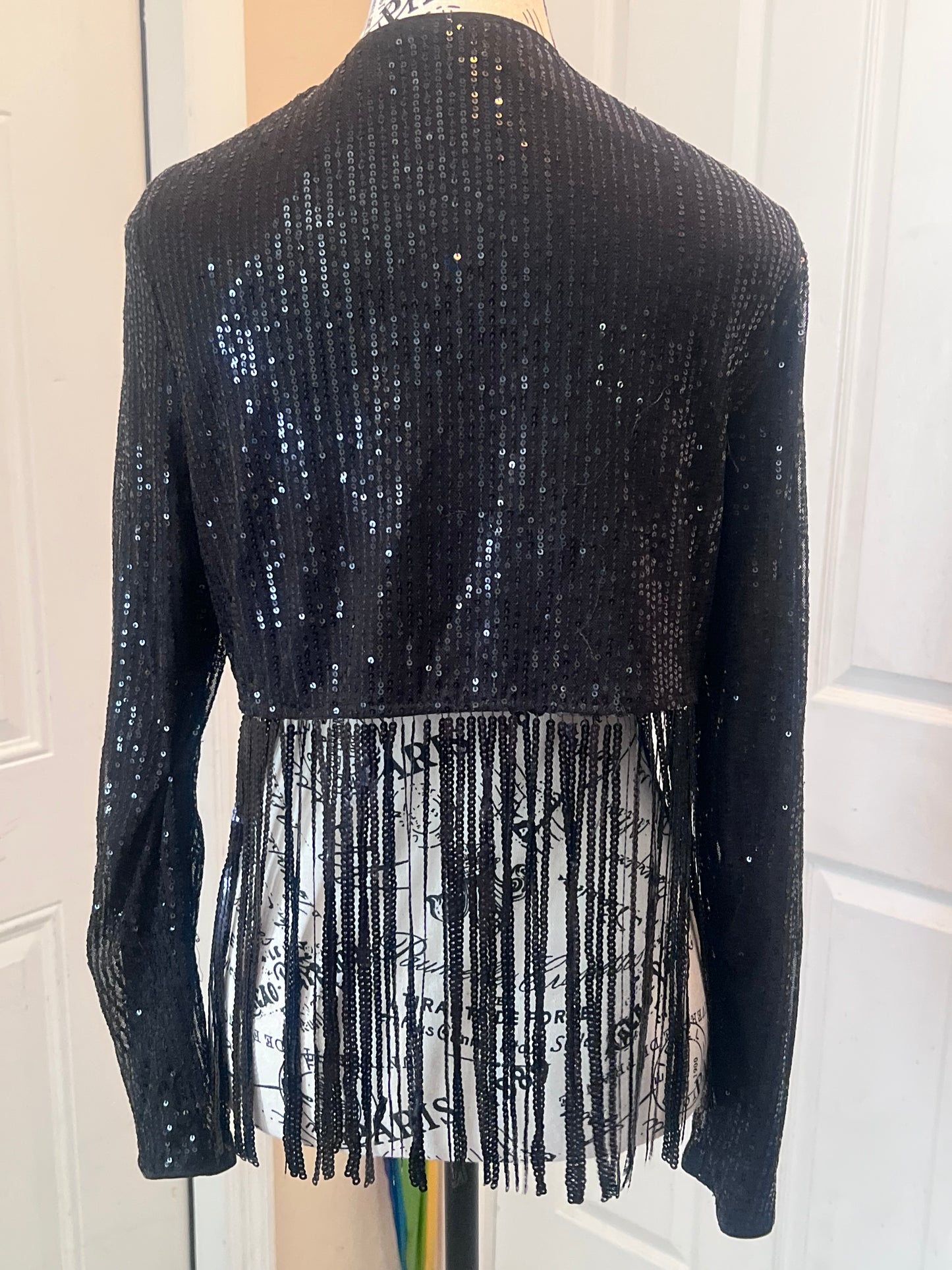 SHEIN Black Sequin Fringe Cover-Up/Cardigan – Size Medium