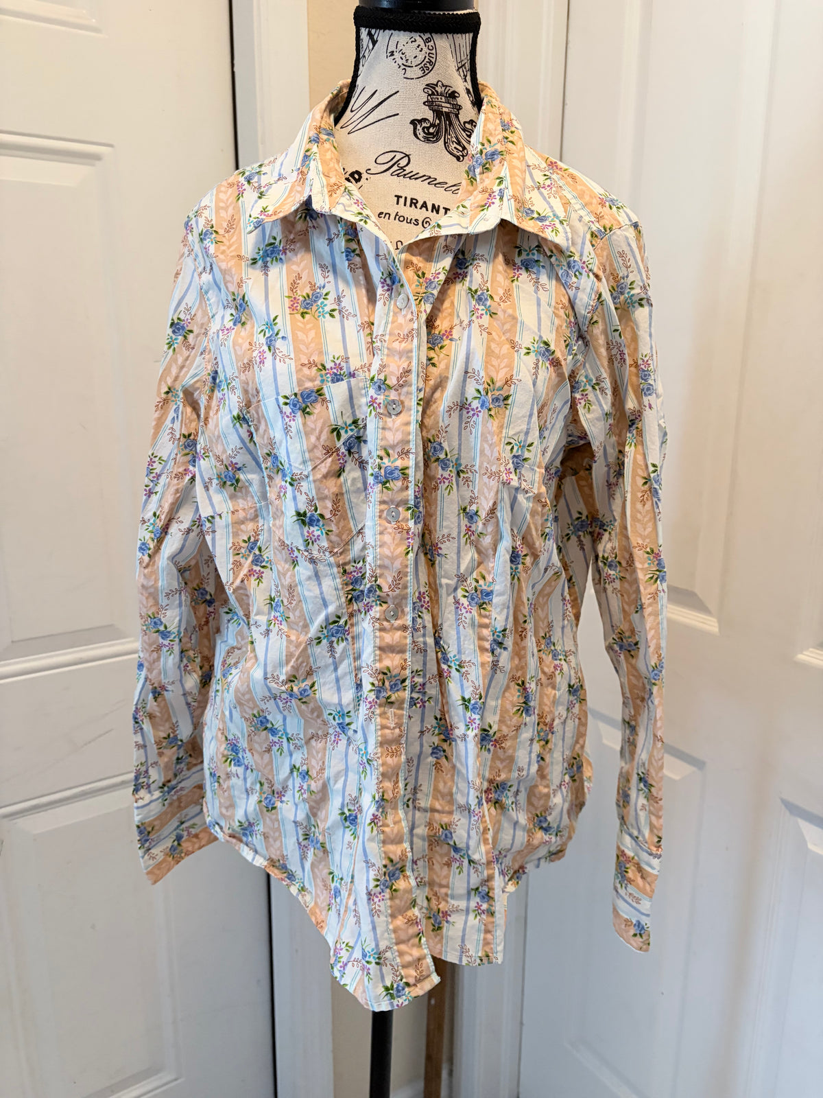 Caribbean Joe 2X Floral Striped Button Down Shirt