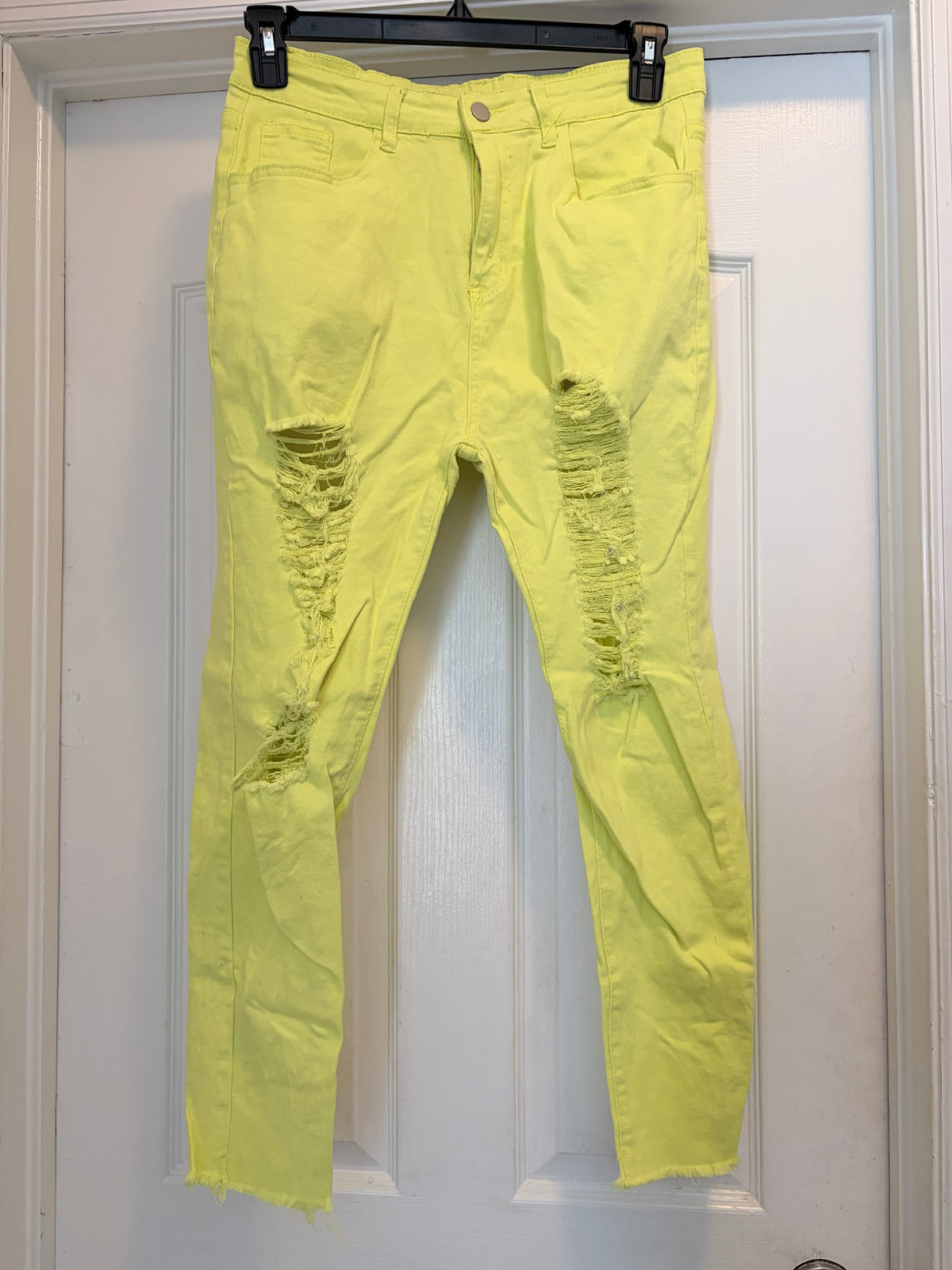 Shein 0XL Neon Yellow Distressed Skinny Jeans