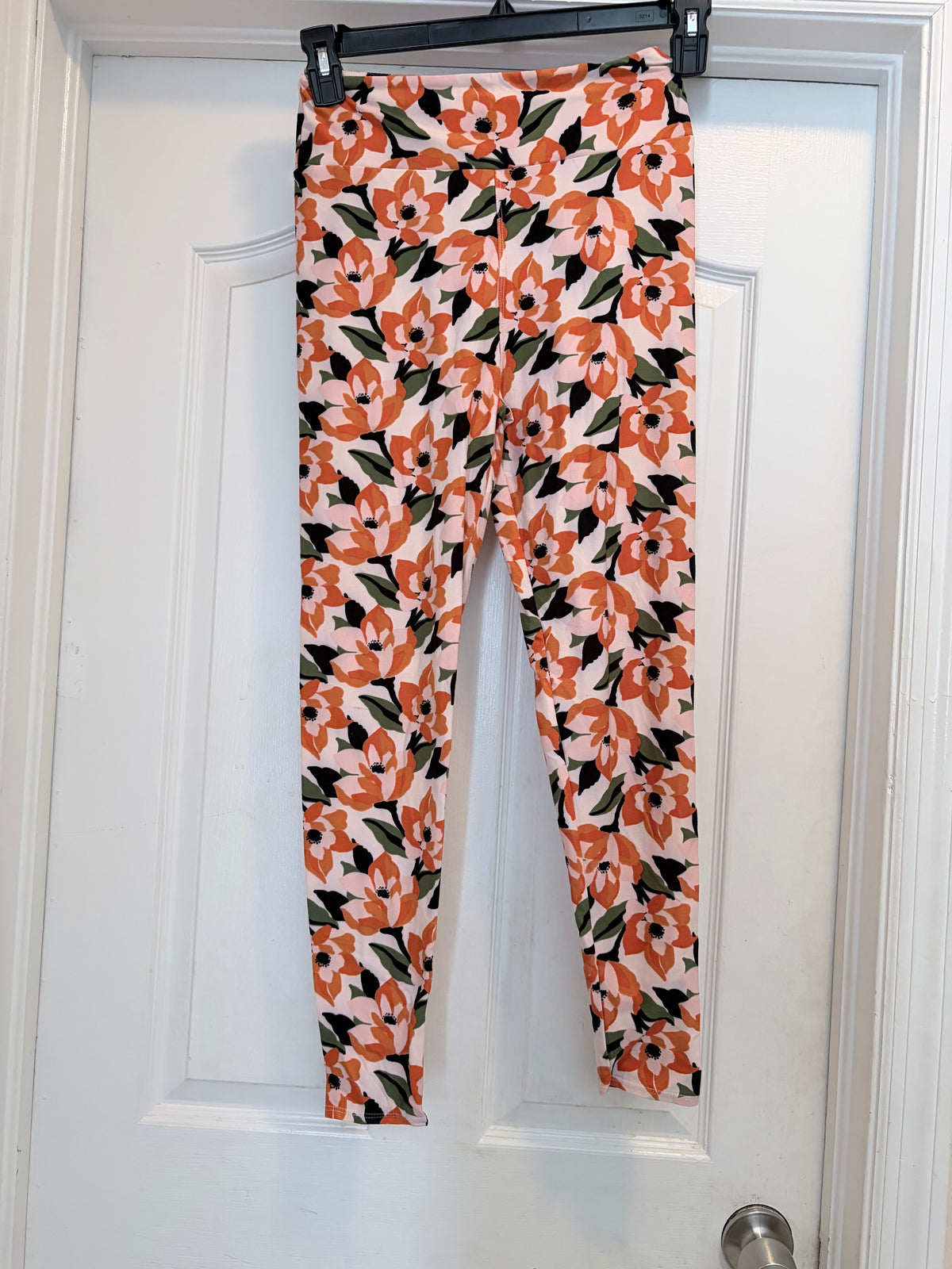 Orange Floral Print High Waist Leggings