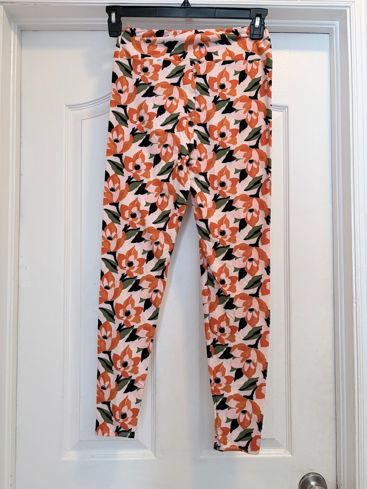 Orange Floral Print High Waist Leggings