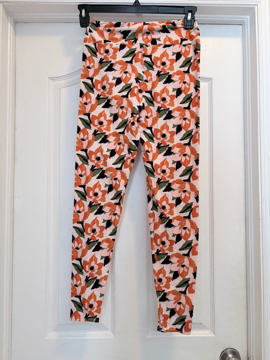 Orange Floral Print High Waist Leggings