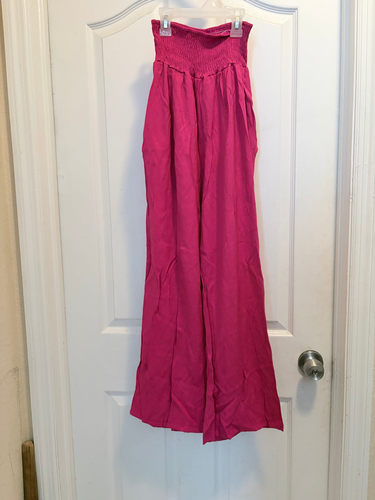 Women’s Large Pink Smocked Waist Wide Leg Pant