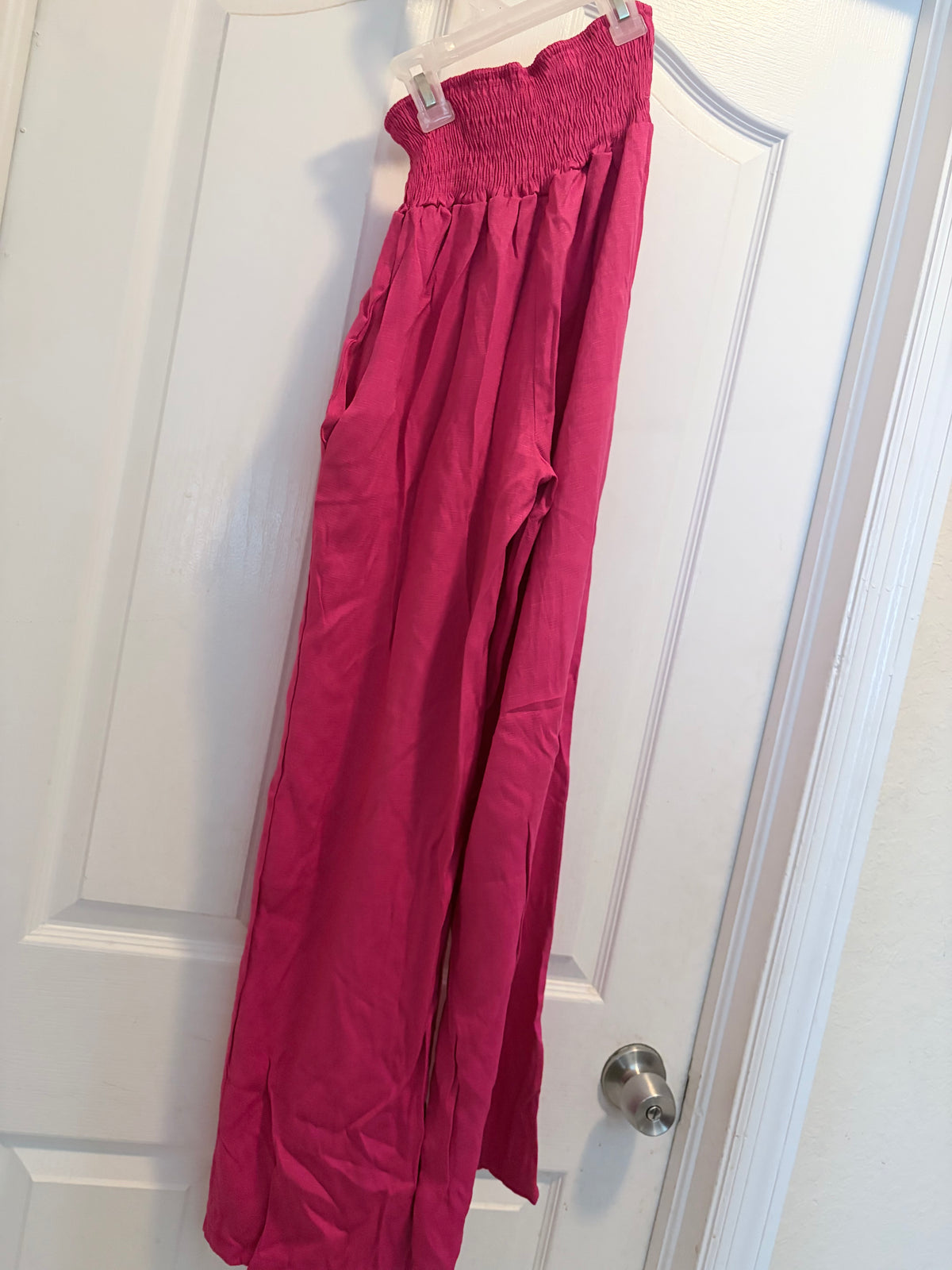 Women’s Large Pink Smocked Waist Wide Leg Pant